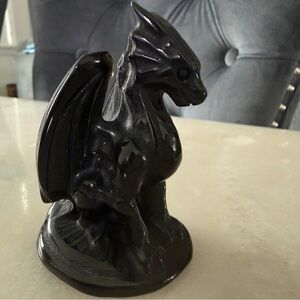 Silver Sheen Black Obsidian Dragon Carving